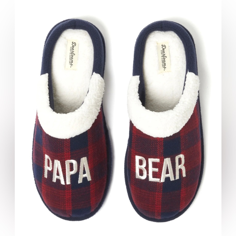 Dearfoams Red and Blue Plaid 'Papa Bear' Slippers; size: S(7-8)